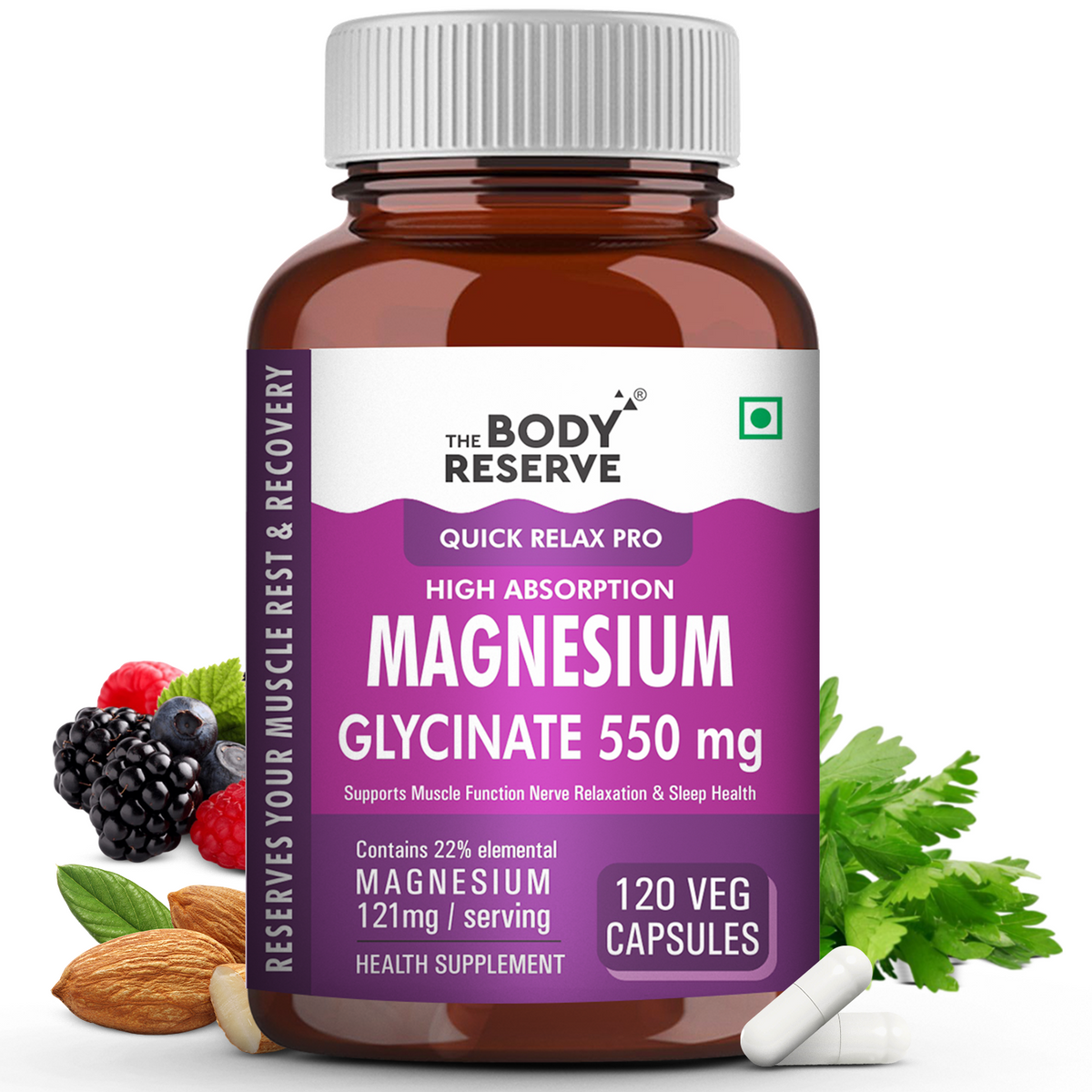 Magnesium Glycinate 550 Supplement 120 Veg Tablets, for Muscle & Nerve Health