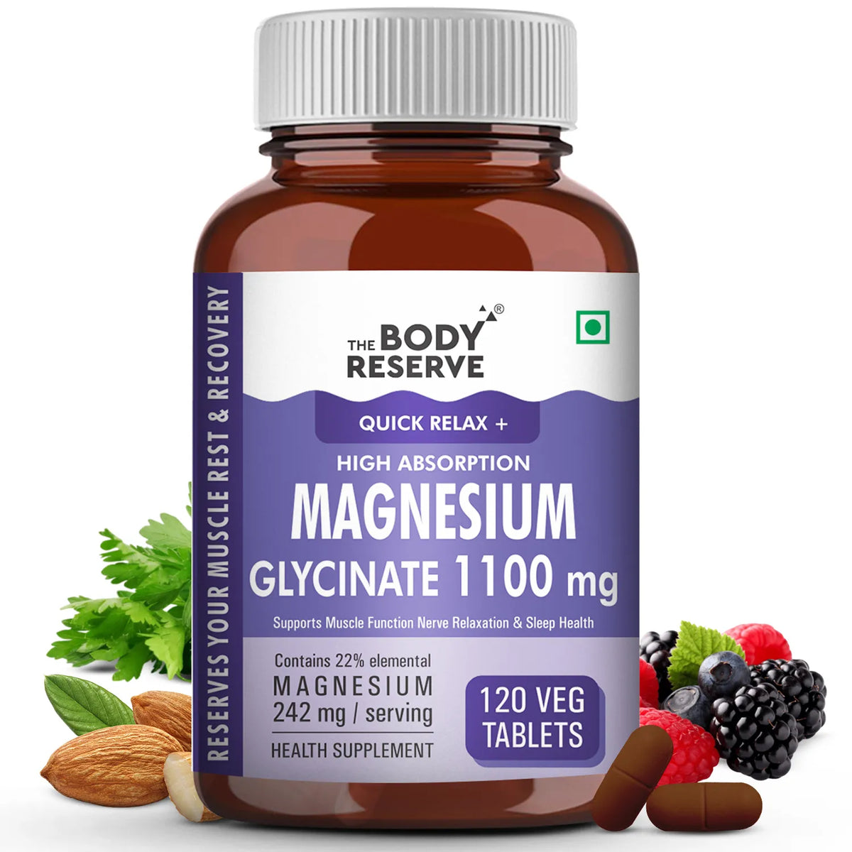 Magnesium Glycinate Supplement 1100mg 120 Veg Tablets