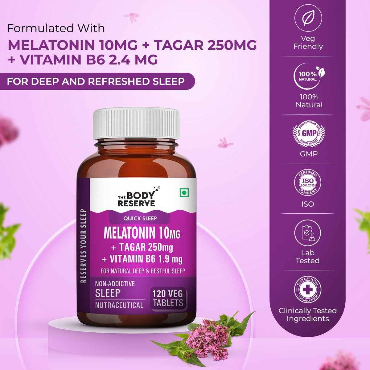 Melatonin 10mg with Tagar 250mg - 120 Veg Tablets