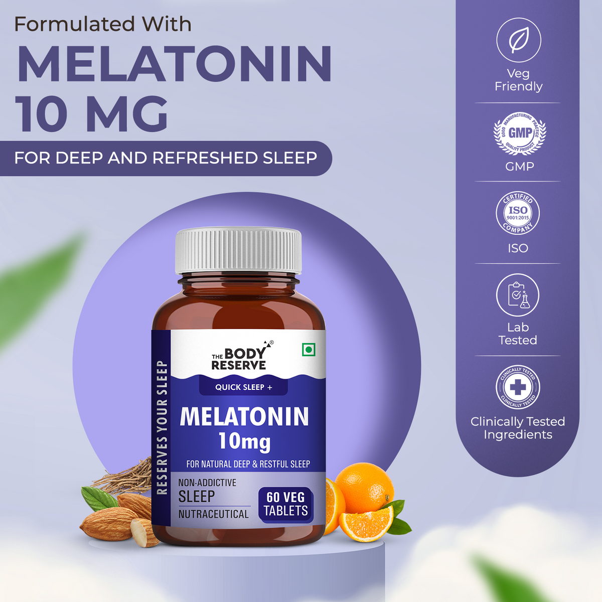 Melatonin 10mg-60 Veg Tablets for Muscle & Stress Relief