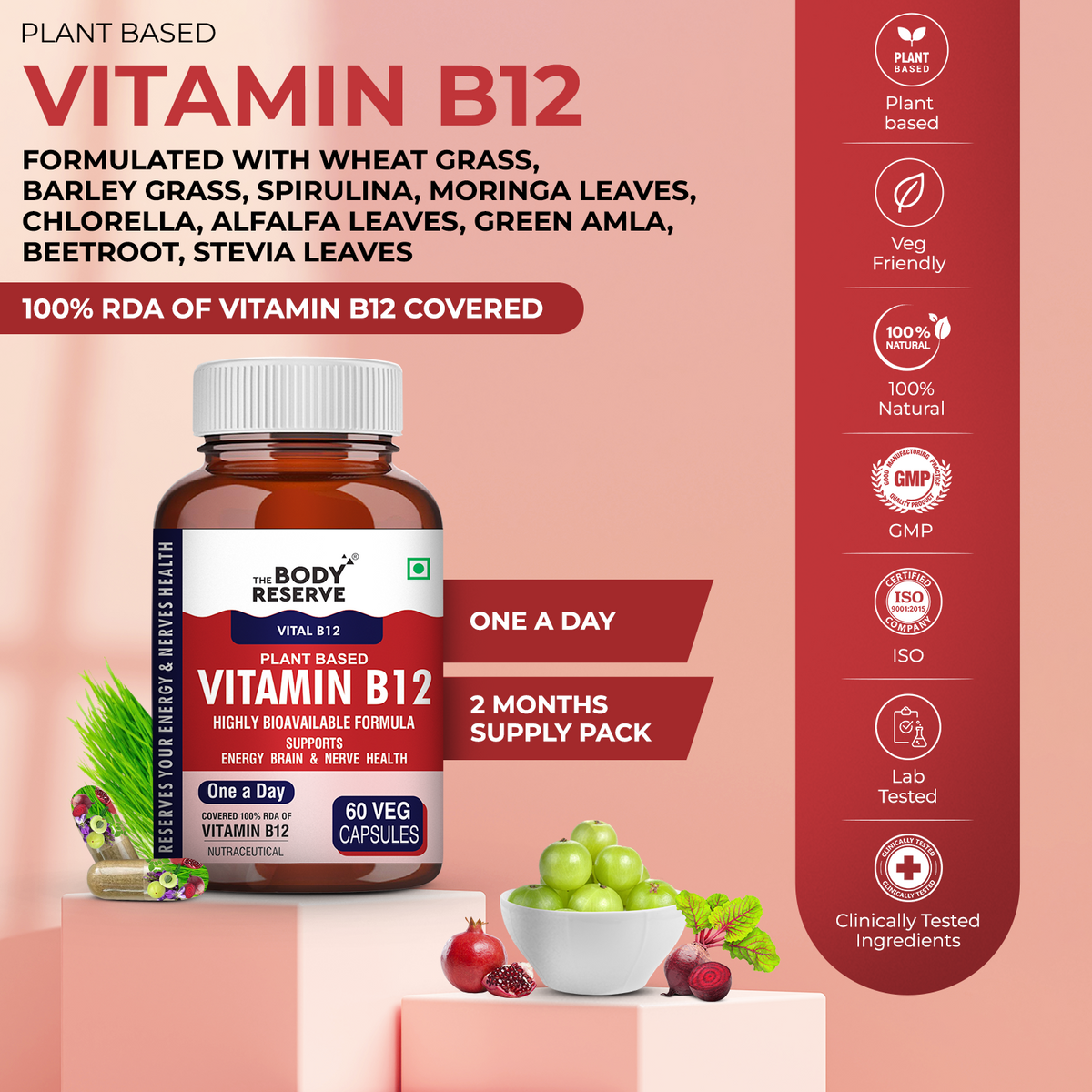 Vitamin B12 Supplement For Men &amp; Women 60 Capsules