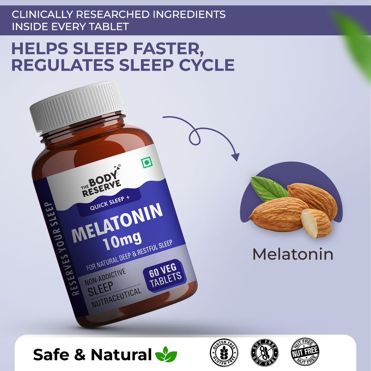 Melatonin 10mg-60 Veg Tablets for Muscle & Stress Relief