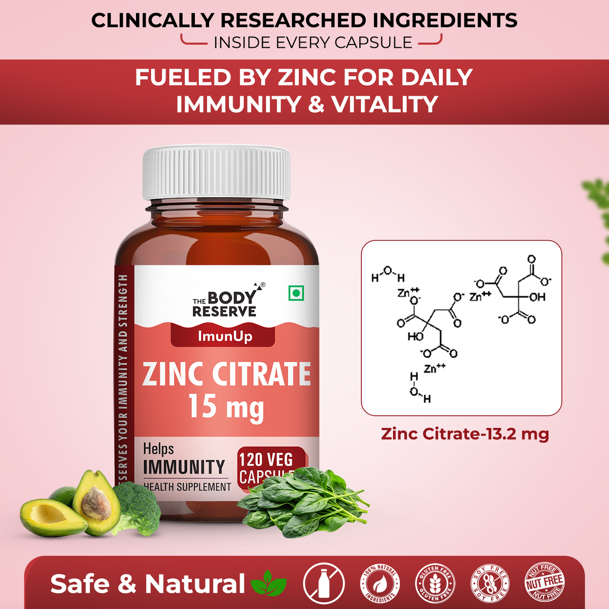 Zinc Citrate – 120 Veg Capsules for women & men - High Absorption Zinc
