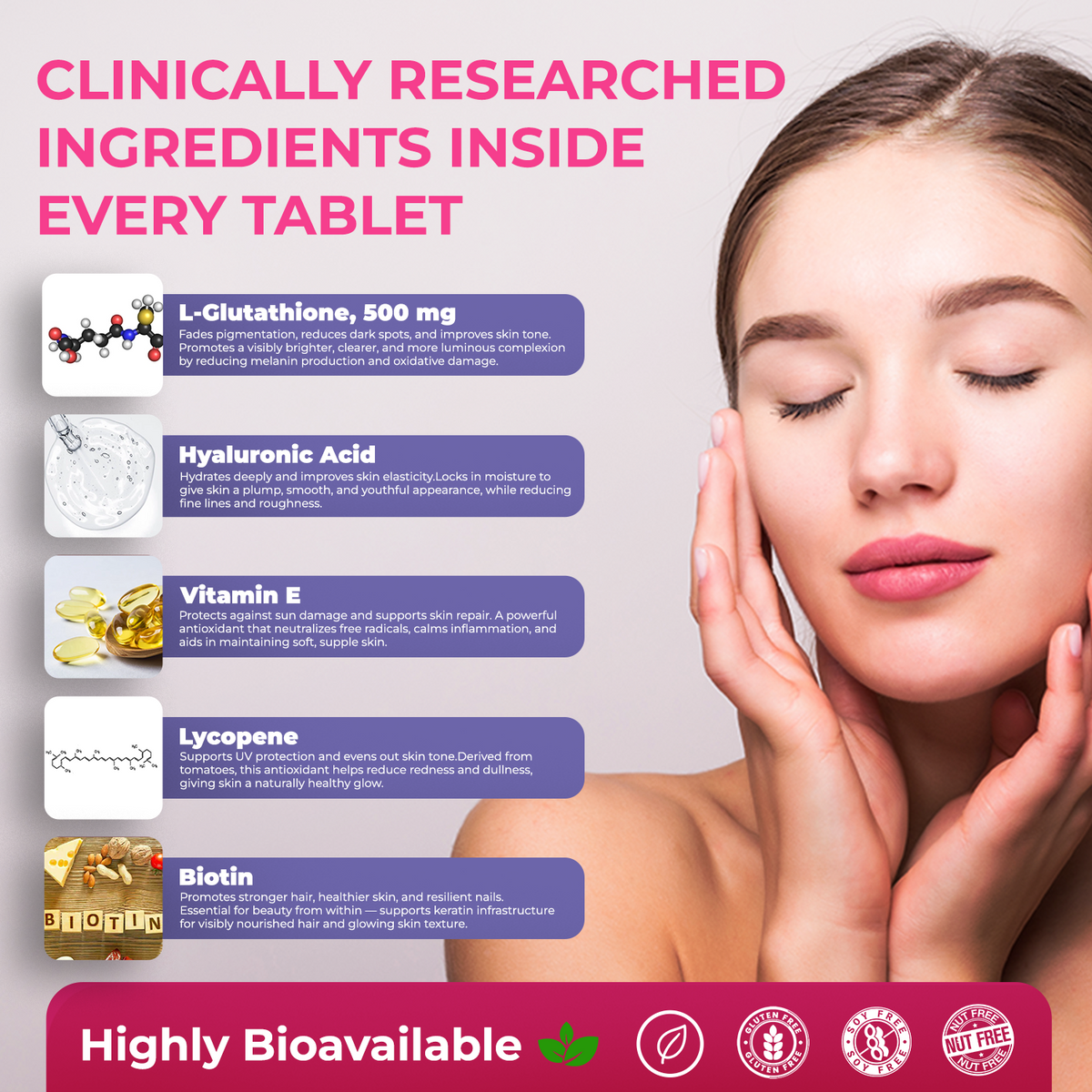 L-Glutathione Tablets 500mg for Skin Glow