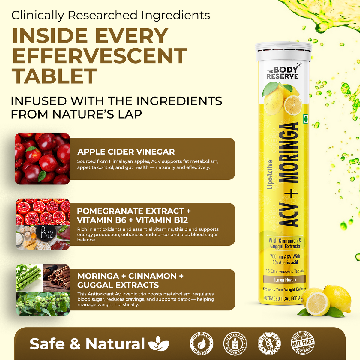 ACV Moringa effervescent (lemon) Pack 4  (60 Tablets)