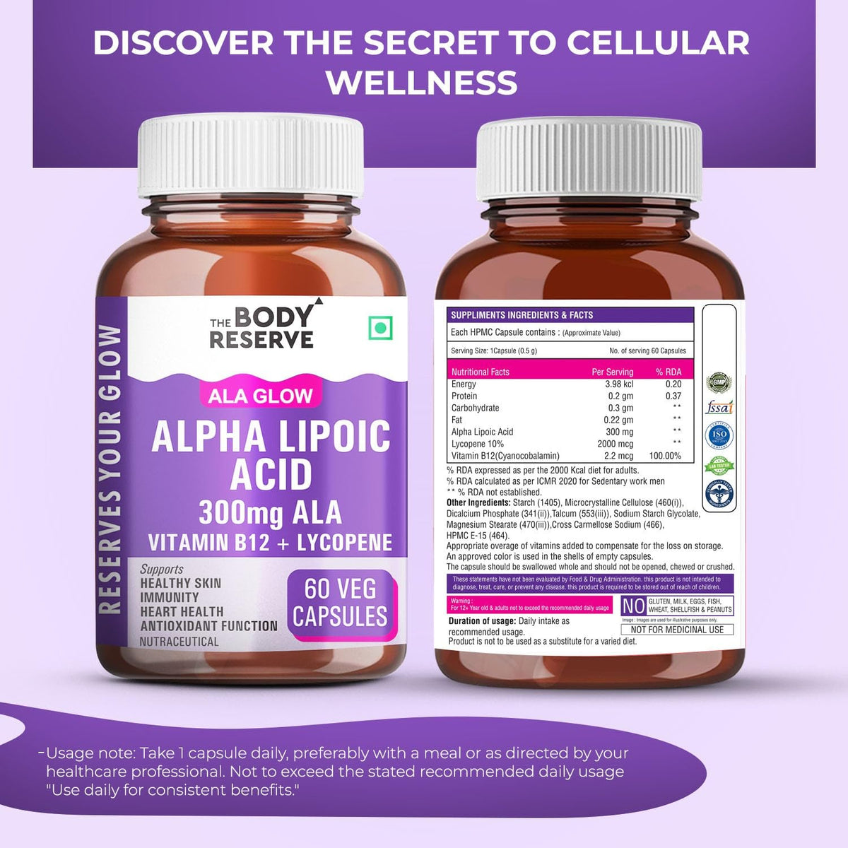 Alpha Lipoic Acid 300mg 60 Veg Capsules for Nerve Health, Energy