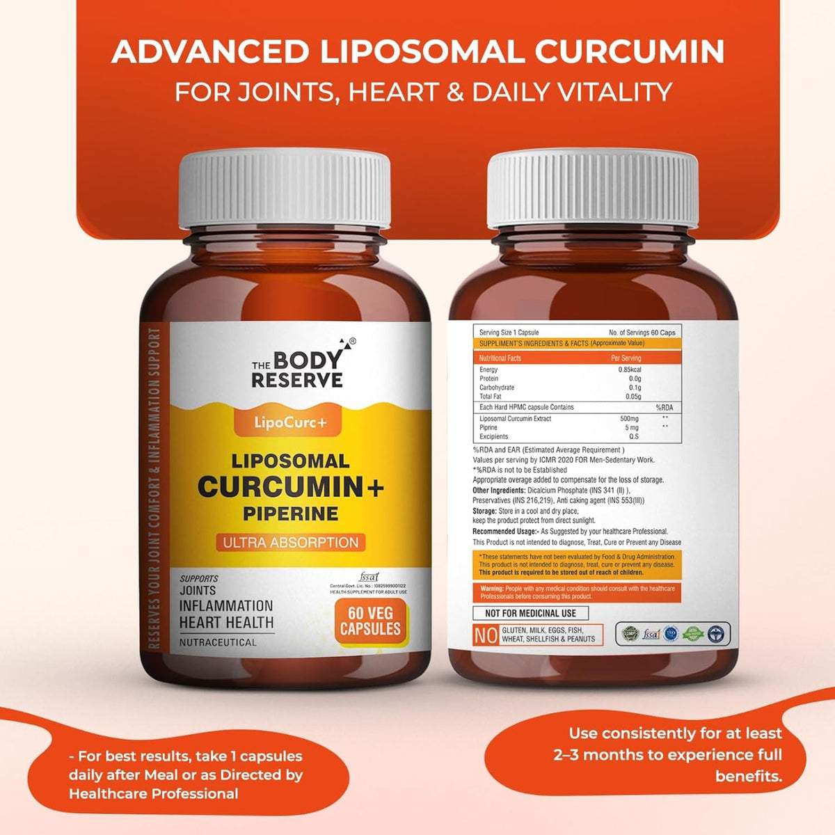 Liposomal Curcumin 500mg 60 Capsules Support for Adults