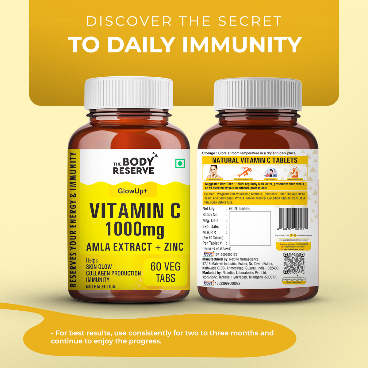 Vitamin C Supplements 60 Tablets For Immunity & Skin
