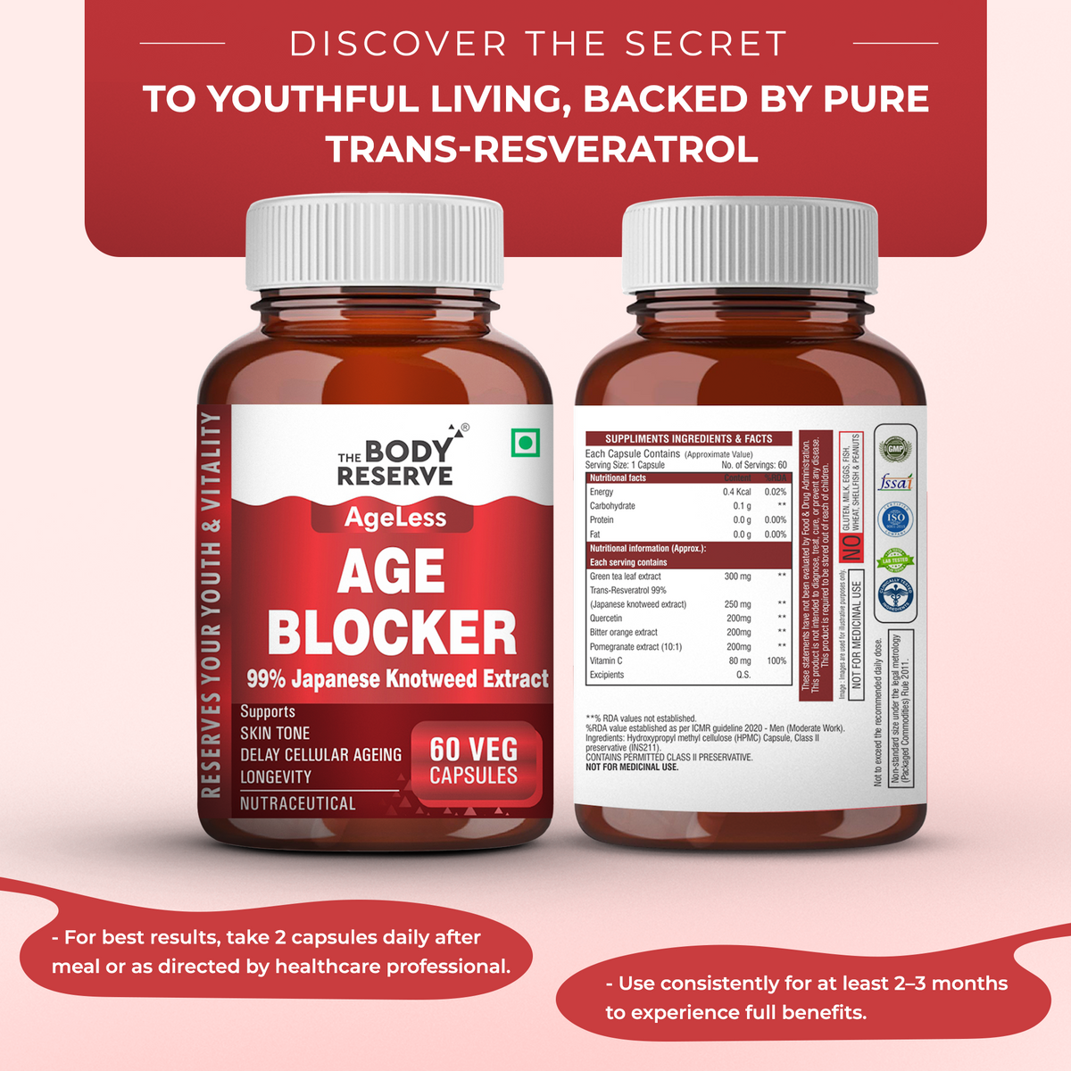 Age Blocker – Trans-Resveratrol 60 Veg Capsules Anti-Aging Supplement