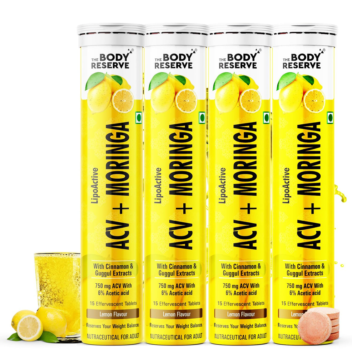 ACV Moringa effervescent (lemon) Pack 4  (60 Tablets)